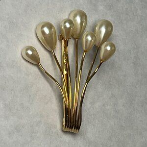 Vintage Napier Gold White faux pearl spray floral style brooch pin